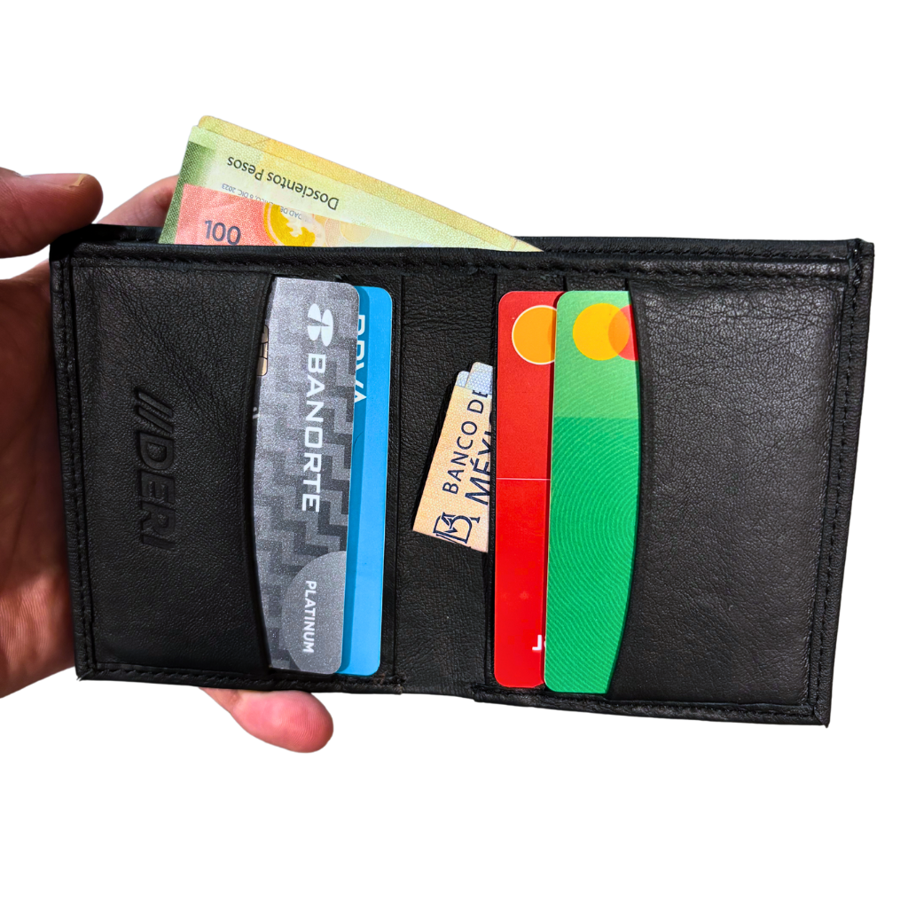 Cartera Bifold de Piel Genuina – Negro / Café