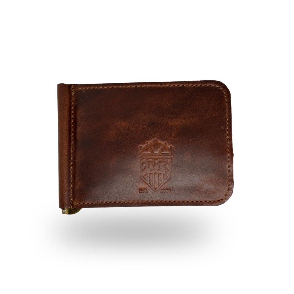 Cartera con clip de Piel Genuina – Negro / Café