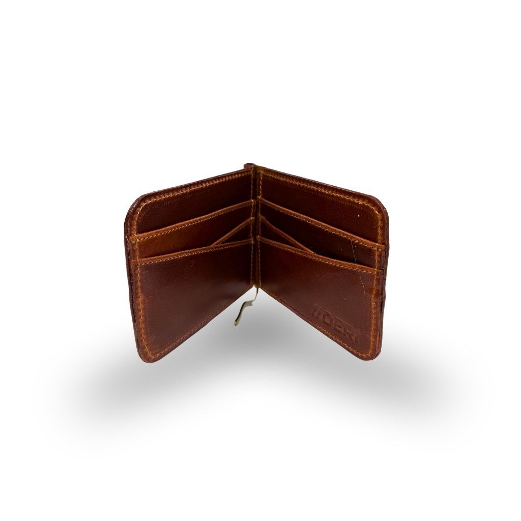 Cartera con clip de Piel Genuina – Negro / Café