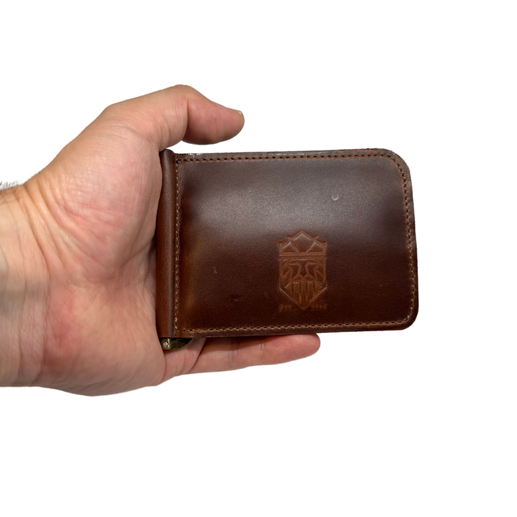 Cartera con clip de Piel Genuina – Negro / Café