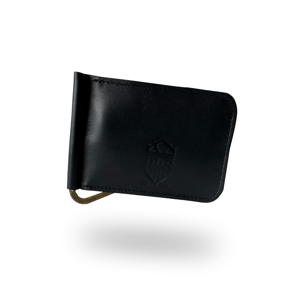Cartera con clip de Piel Genuina – Negro / Café