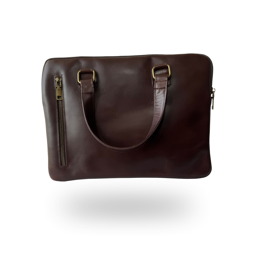 Porta Laptop de Piel Genuina – Negro / Café
