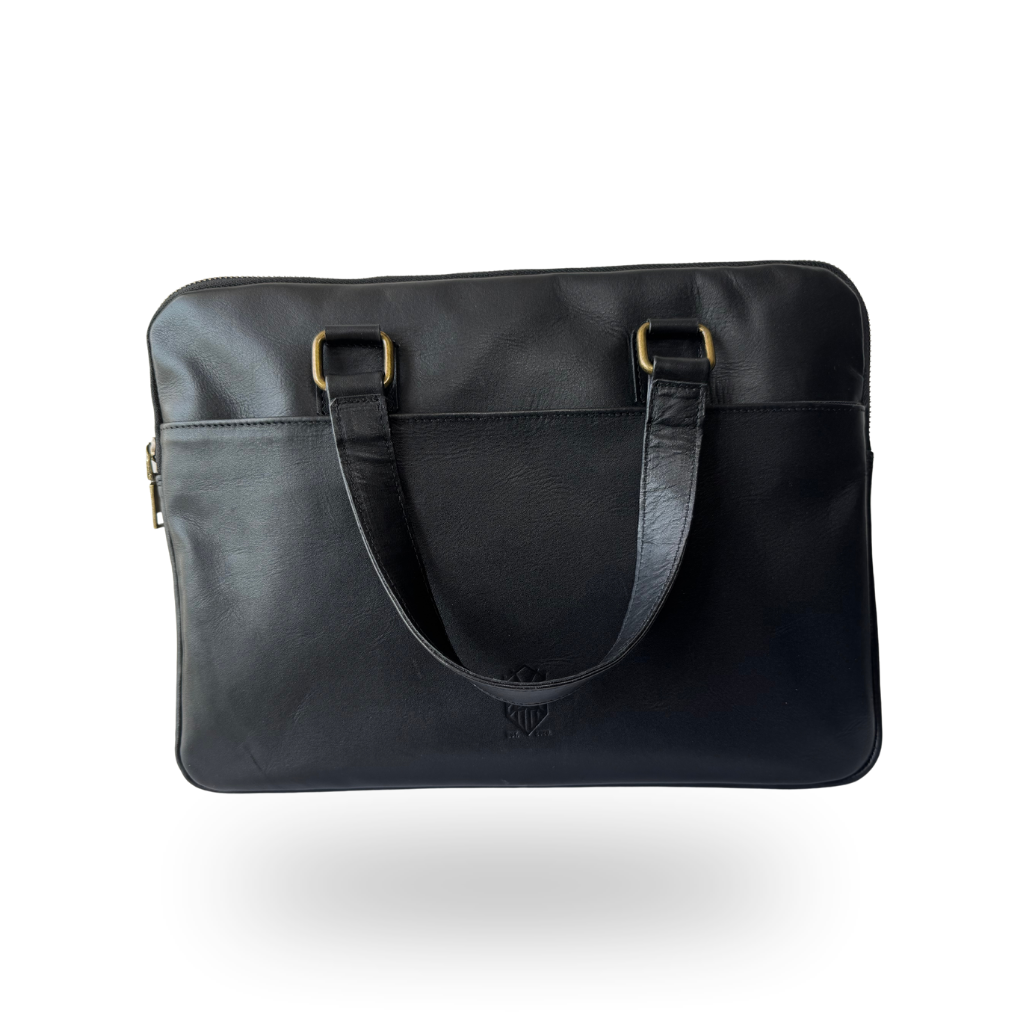 Porta Laptop de Piel Genuina – Negro / Café