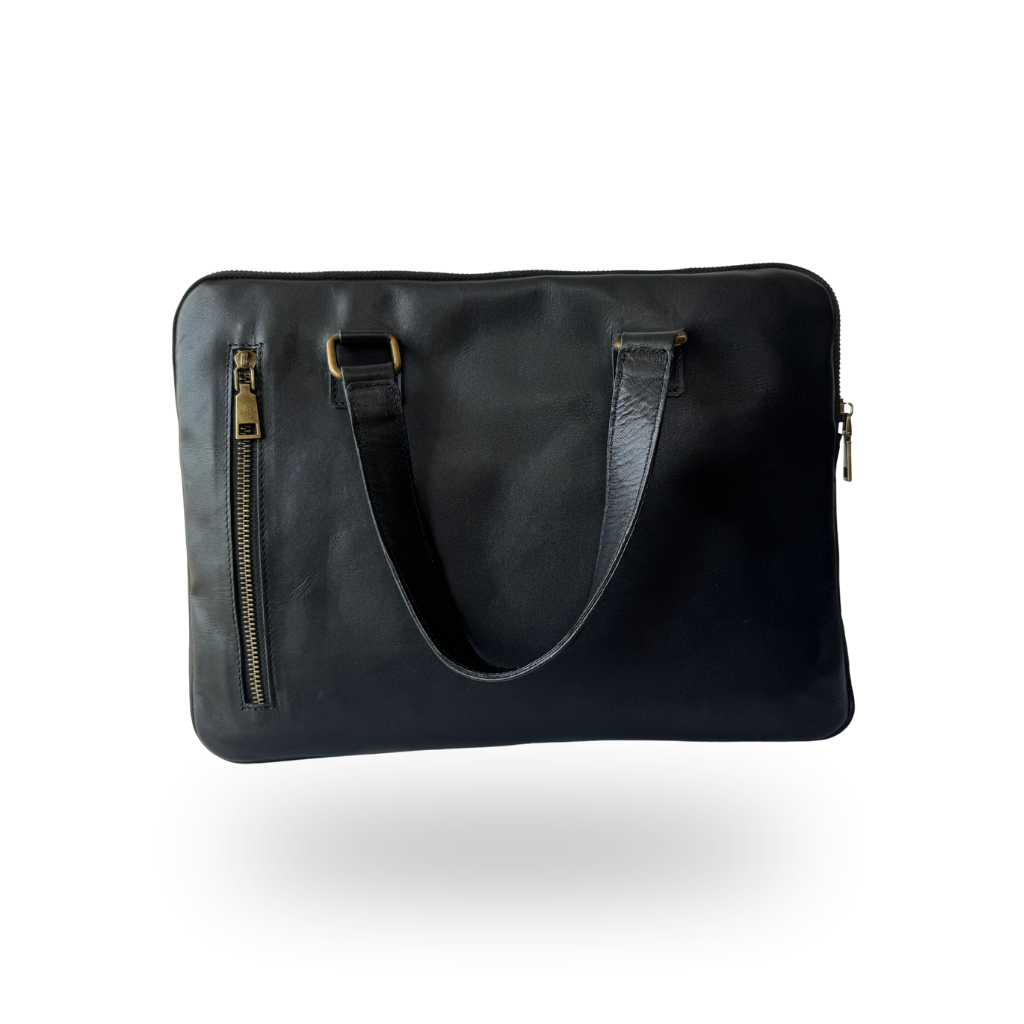 Porta Laptop de Piel Genuina – Negro / Café
