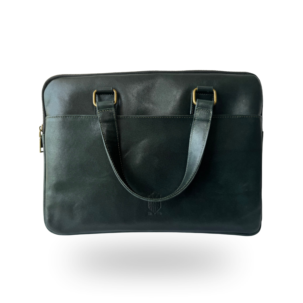 Porta Laptop de Piel Genuina – Edición Exclusiva Verde Esmeralda & Azul Marino