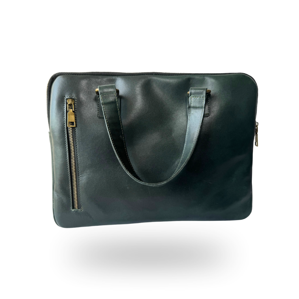Porta Laptop de Piel Genuina – Edición Exclusiva Verde Esmeralda & Azul Marino