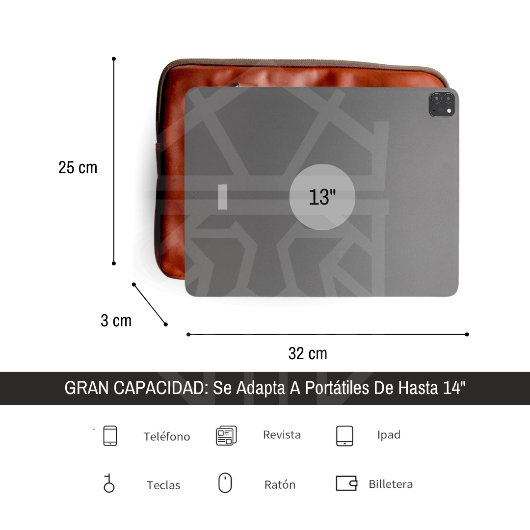 Porta Laptop de Piel Genuina – Negro / Café