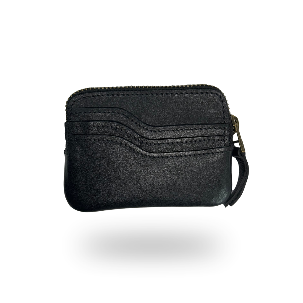 Tarjetero Monedero de Piel Genuina – Negro / Café