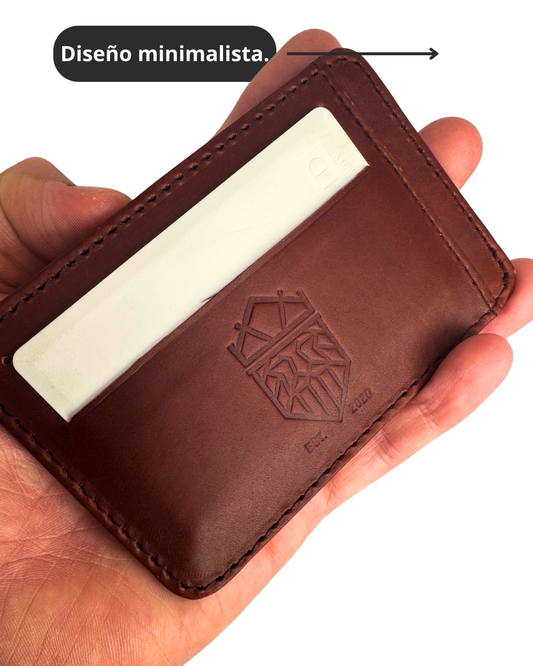 Tarjetero Slim de Piel Genuina – Negro / Miel
