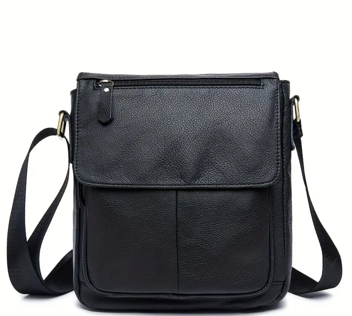 Genuine Leather Crossbody Bag – Black