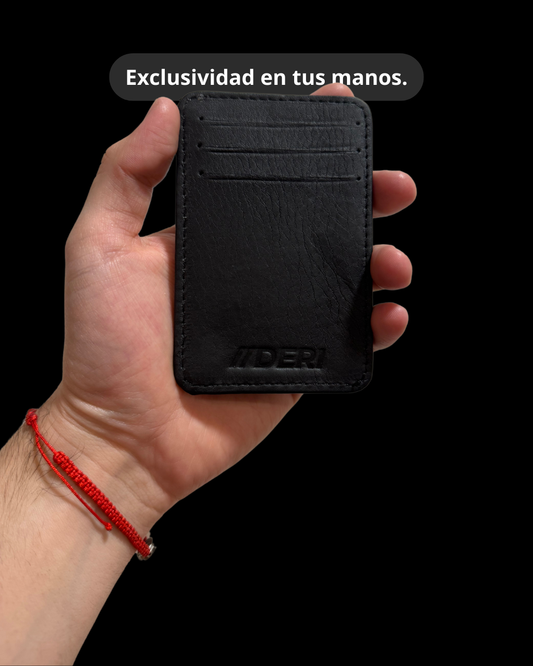 Tarjetero Slim de Piel Genuina – Negro / Miel