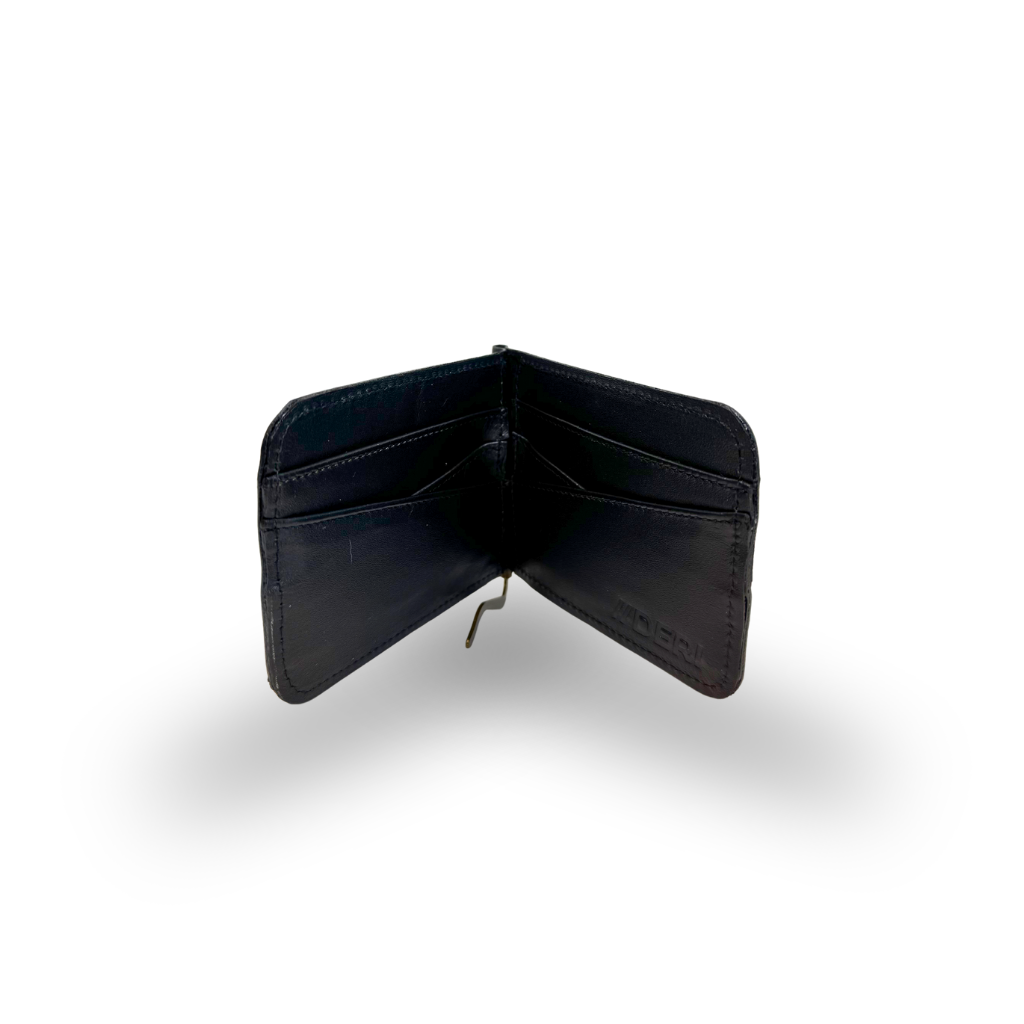 Cartera con clip de Piel Genuina – Negro