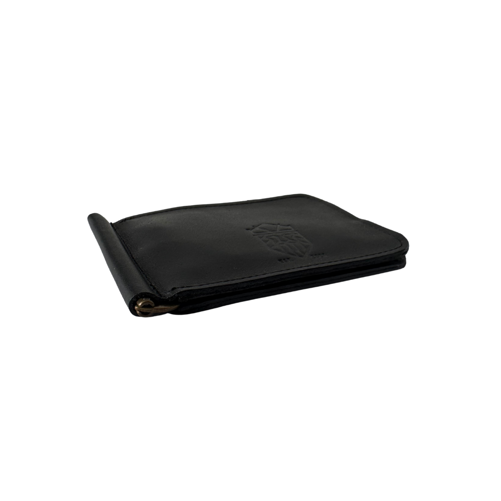 Cartera con clip de Piel Genuina – Negro