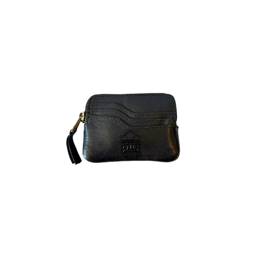 Tarjetero-Monedero Compacto de Piel Genuina – Miel y Negro